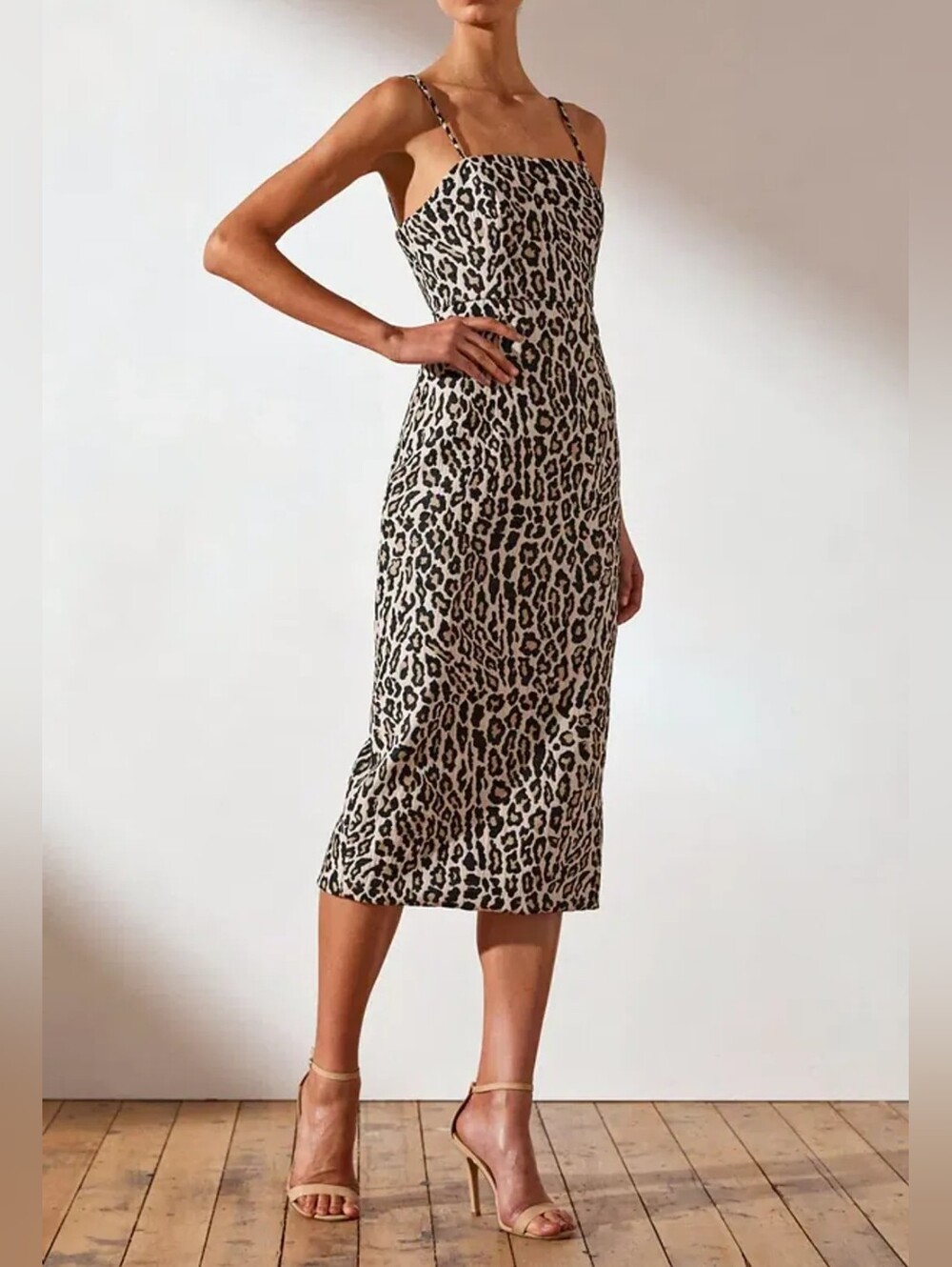 SHONA JOY Ziggy Leopard Print Jacquard Sheath Midi Dress Size US 6